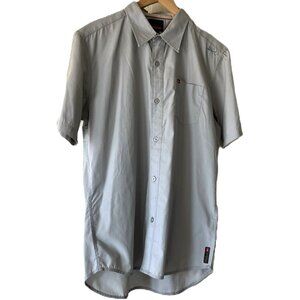 Quiksilver Men's Large Short Sleeve Button-Up Shirt Light Gray Surf Skate Y2K